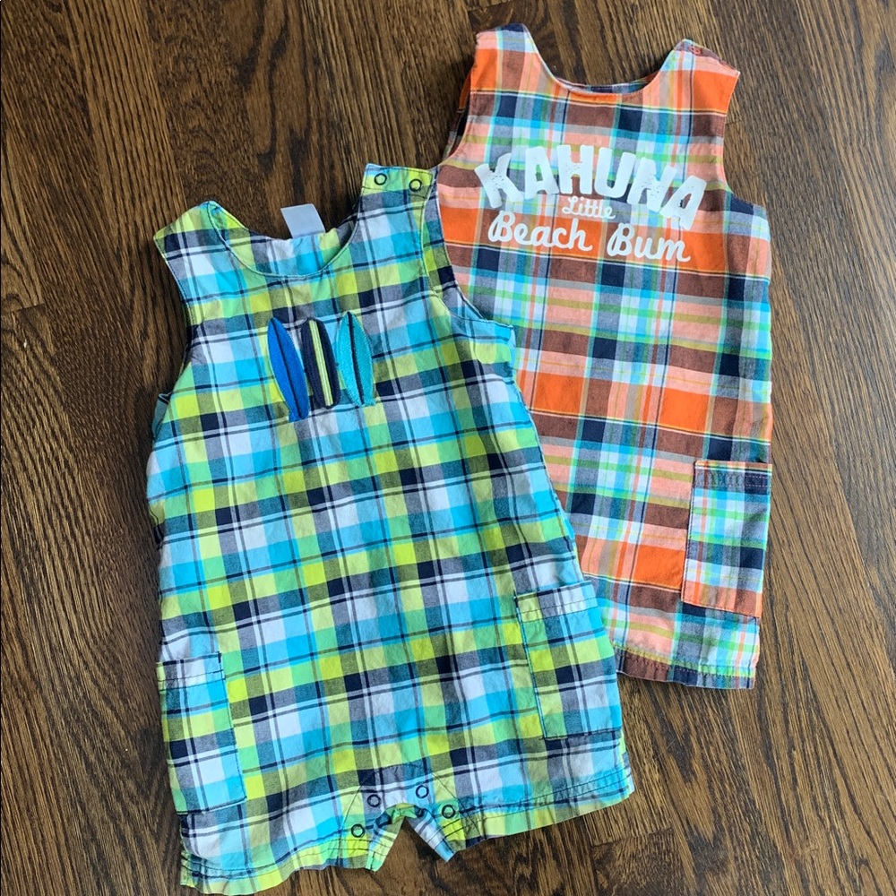 Carter's Plaid Baby Romper Set with Surfboard and Beach Design - 18mo